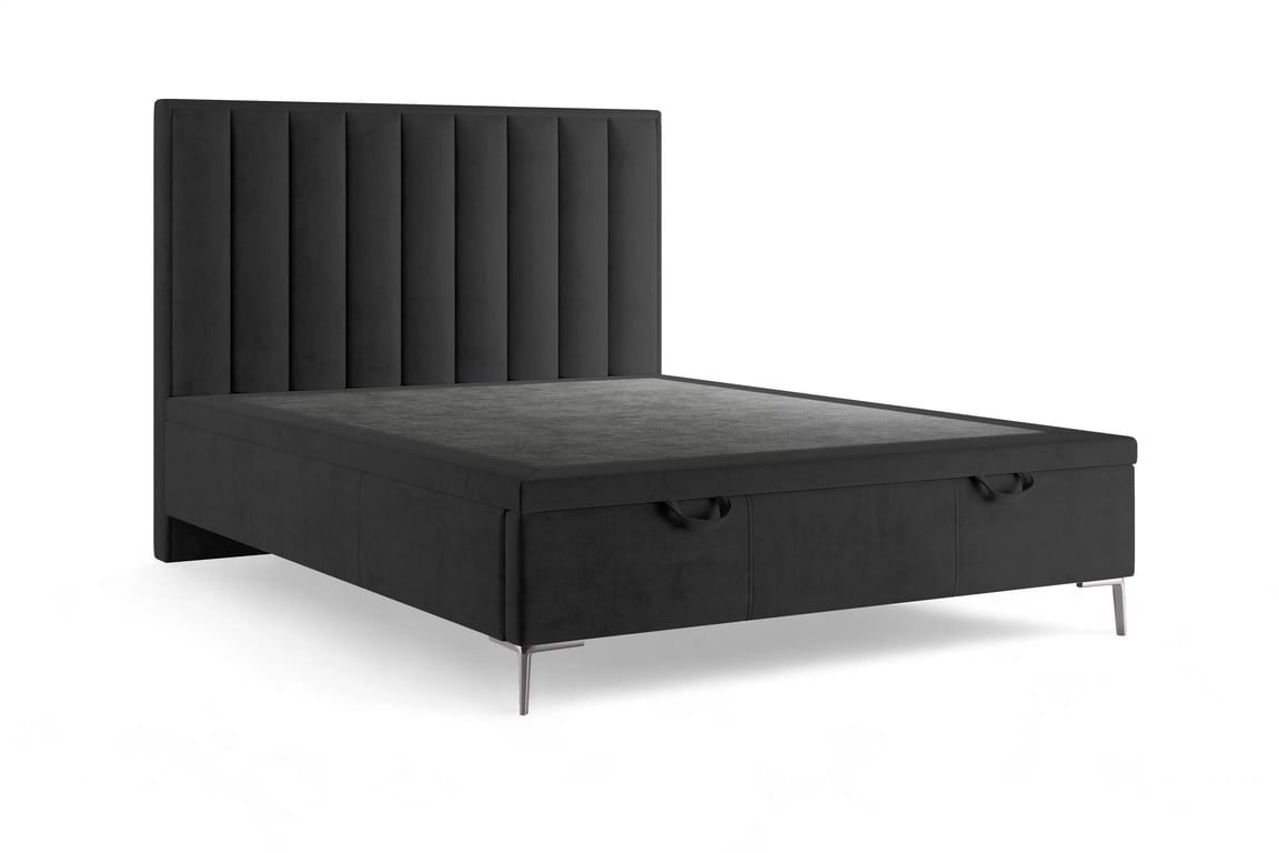 Boxspring postel Misel 140x200 s úložným prostorem - černý samet Magic Velvet 2219 / stříbrné nohy Postel boxspring Misel 140x200 s úložným prostorem- černá samet Magic Velvet 2219 / Nohy srebrne