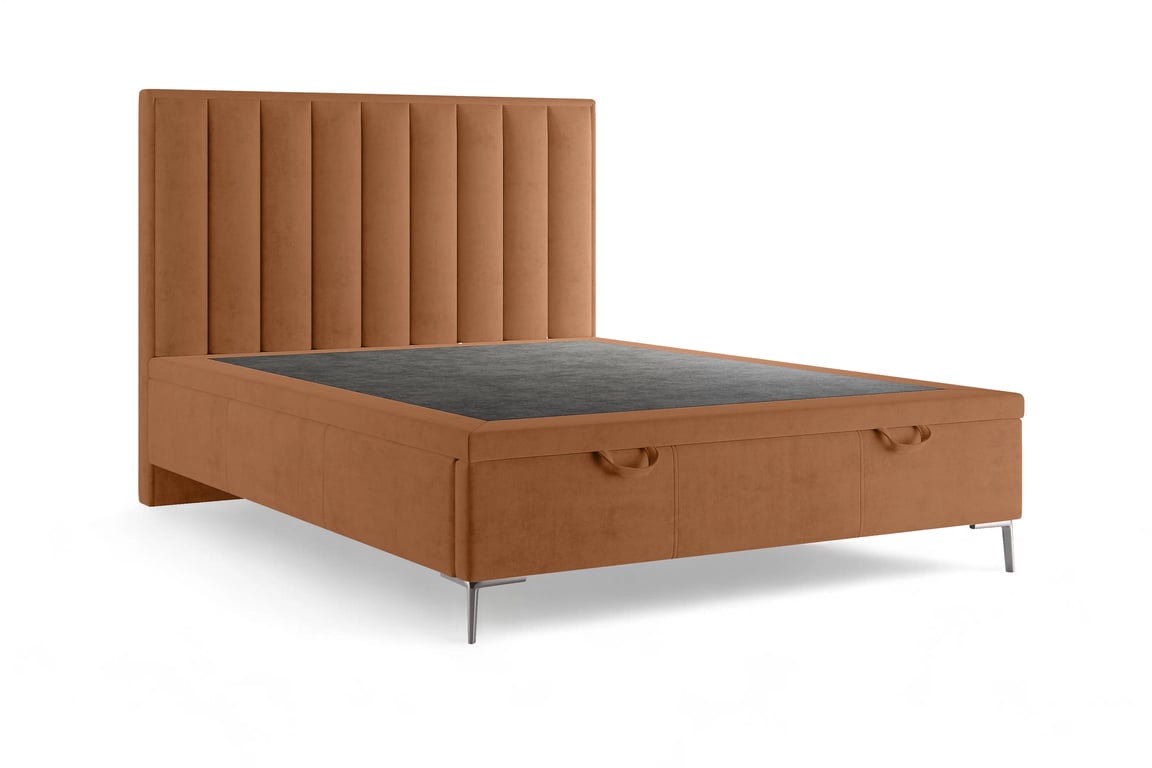 Boxspring postel Misel 140x200 s úložným prostorem - cihlový samet Magic Velvet 2213 / stříbrné nohy Postel boxspring Misel 140x200 s úložným prostorem- cihlová samet Magic Velvet 2213 / Nohy srebrne