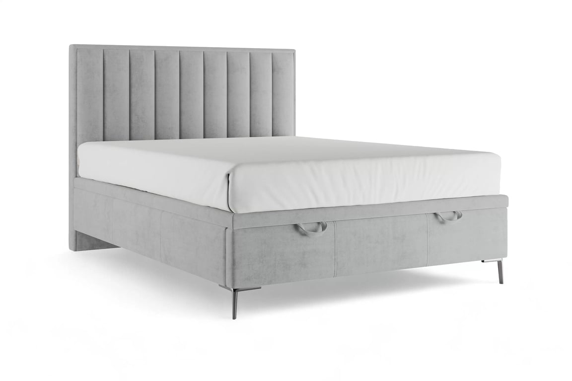 Boxspring postel Misel 140x200 s úložným prostorem - šedý samet Magic Velvet 2240 / stříbrné nohy Postel boxspring Misel 140x200 s úložným prostorem- šedá samet Magic Velvet 2240 / Nohy srebrne