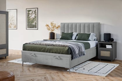 Boxspring postel Misel 140x200 s úložným prostorem - šedý samet Magic Velvet 2240 / stříbrné nohy Postel boxspring Misel 140x200 s úložným prostorem- šedá samet Magic Velvet 2240 / Nohy srebrne