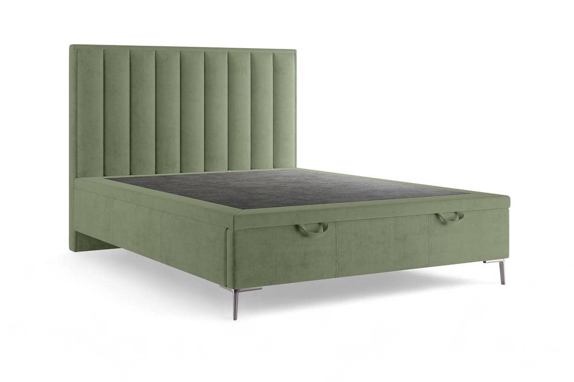 Boxspring postel Misel 140x200 s úložným prostorem - zelený samet Magic Velvet 2243 / stříbrné nohy Postel boxspring Misel 140x200 s úložným prostorem- zelená samet Magic Velvet 2243 / Nohy srebrne