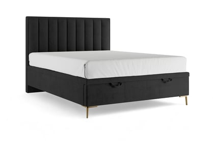 Boxspring posteľ Misel 180x200 S vnútorným úložným priestorom- Čierny zamat Magic Velvet 2219 / nožičky zlote 