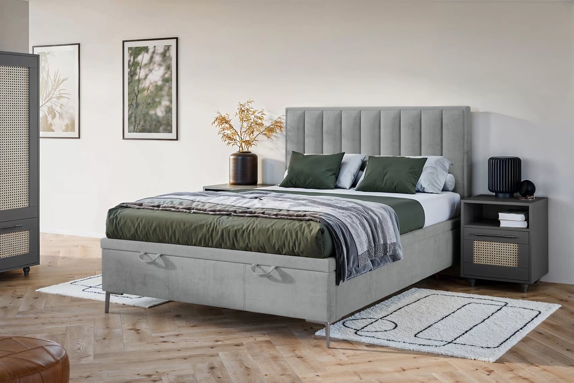 Boxspring postel Misel 180x200 s úložným prostorem - šedý samet Magic Velvet 2240 / stříbrné nohy Postel boxspring Misel 180x200 s úložným prostorem- šedá samet Magic Velvet 2240 / Nohy srebrne