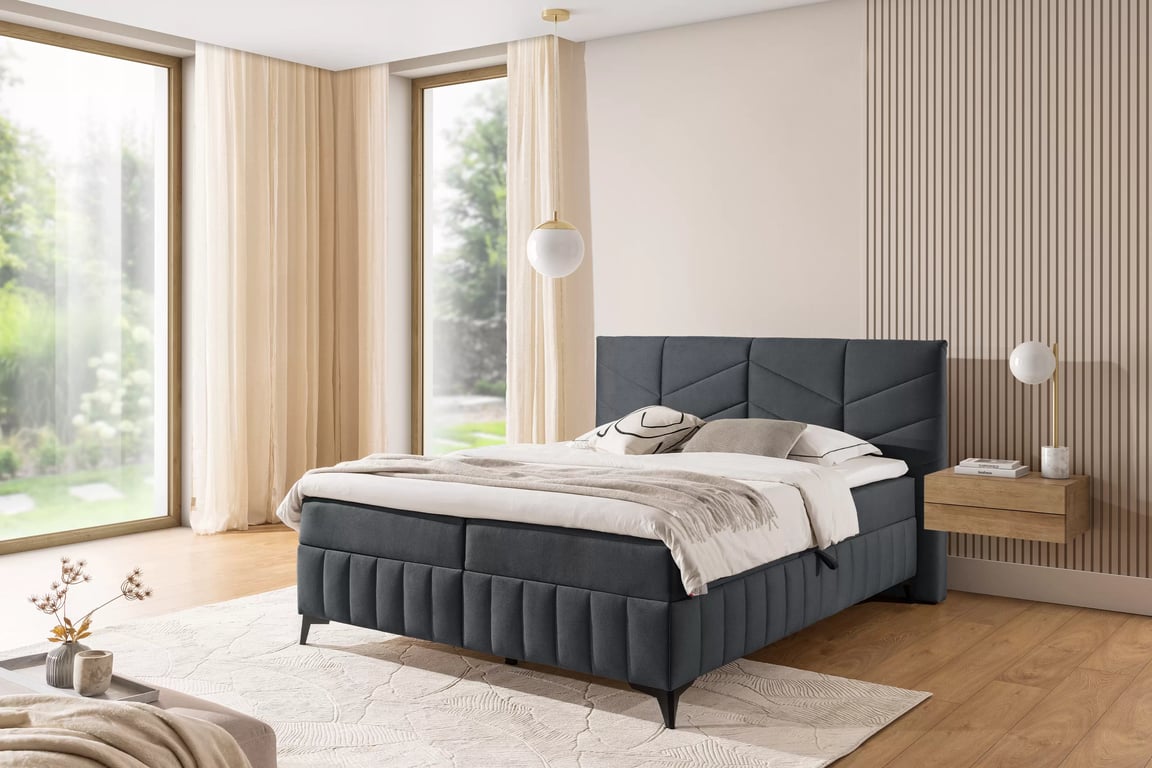 Postel boxspring s úložným prostorem Penia 160x200 - grafitová Element 22 Postel boxspring Penia 160x200 s úložním prostorem - grafitová samet hydrofobní  Element 22