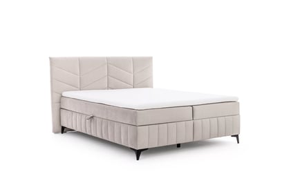 Pat boxspring Penia 160x200 cu spațiu de depozitare - catifea cremă hidrofobă Element 17