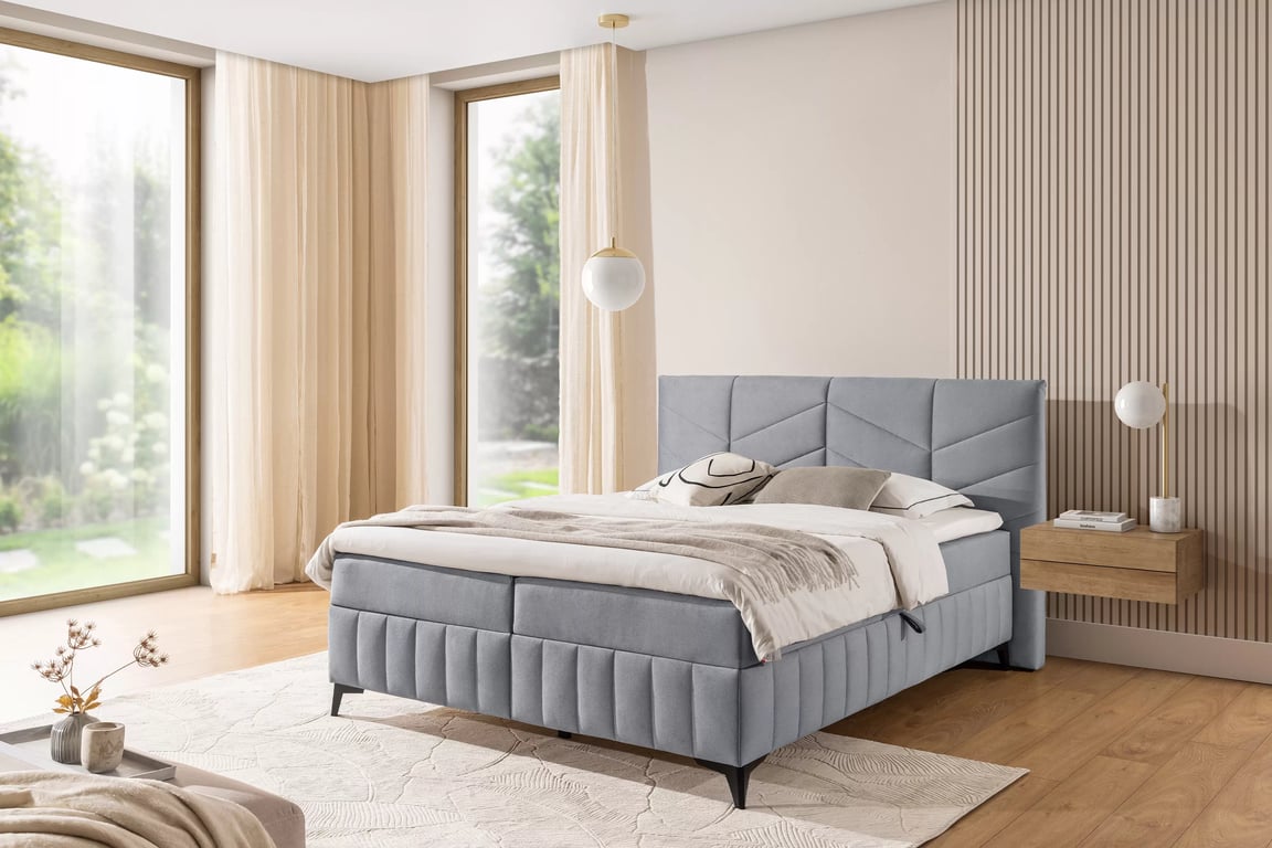 Postel boxspring s úložným prostorem Penia 160x200 - popelavá Element 24 Postel boxspring Penia 160x200 s úložním prostorem - popelavá samet hydrofobní  Element 24