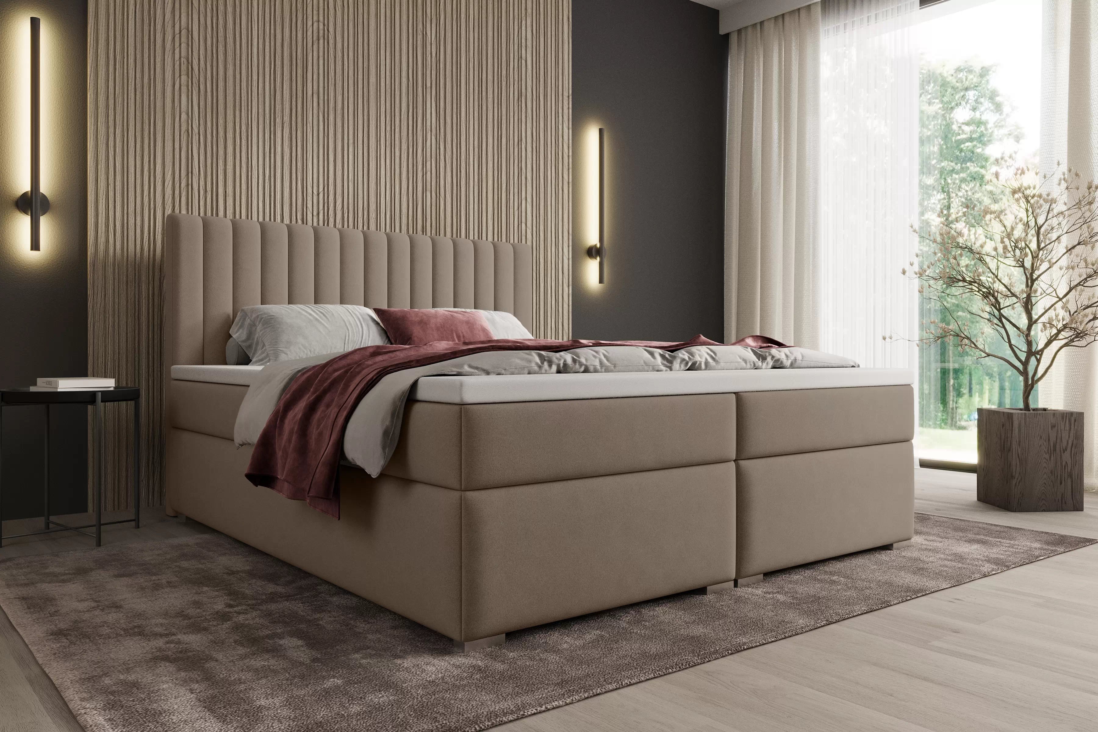 Boxspring posteľ Solani 160x200 s úložným priestorom - béžový zamat Castel 15 Boxspring posteľ Solani 160x200 s úložným priestorom - béžový velúr Castel 15