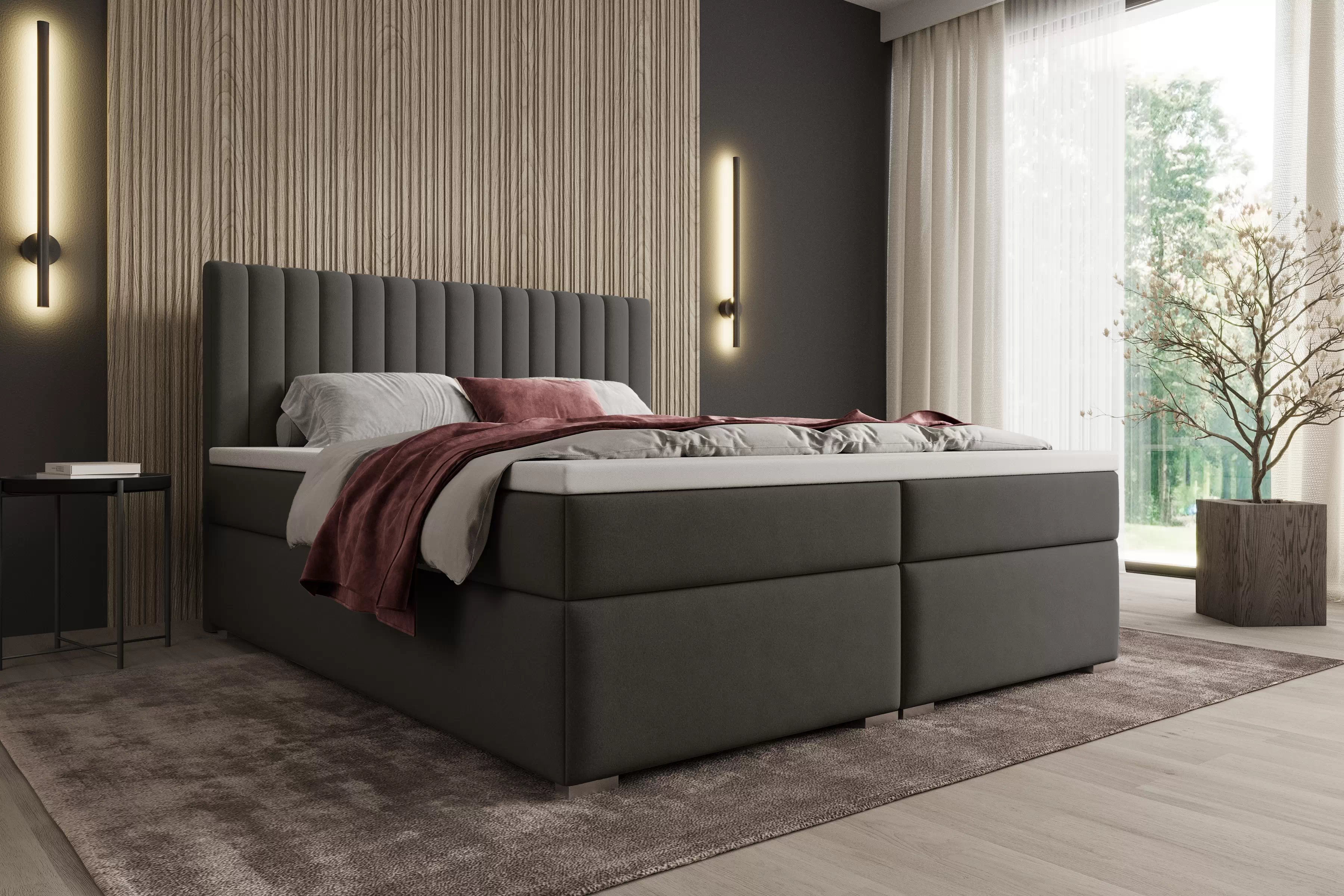 Kontinentálna posteľ Solani 160x200 s úložným priestorom - tmavosivý zamat Castel 93 Boxspring posteľ Solani 160x200 s úložným priestorom - Tmavý šedý velúr Castel 93