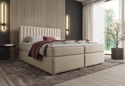 Kontinentální postel Solani 160x200 s úložným prostorem - světle béžový samet Castel 03 Postel boxspring Solani 160x200 s úložním prostorem - světlý béžová samet Castel 03