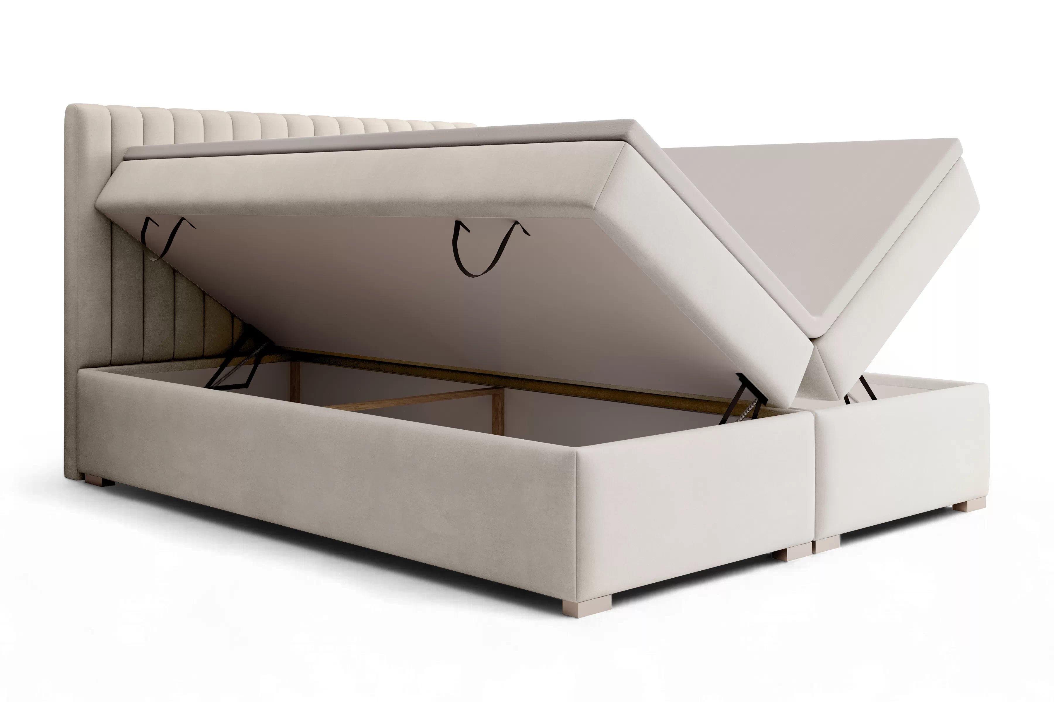 Boxspring posteľ Solani 160x200 s úložným priestorom - svetlobéžový zamat Castel 03 Boxspring posteľ Solani 160x200 s úložným priestorom - svetlý Béžová velúr Castel 03