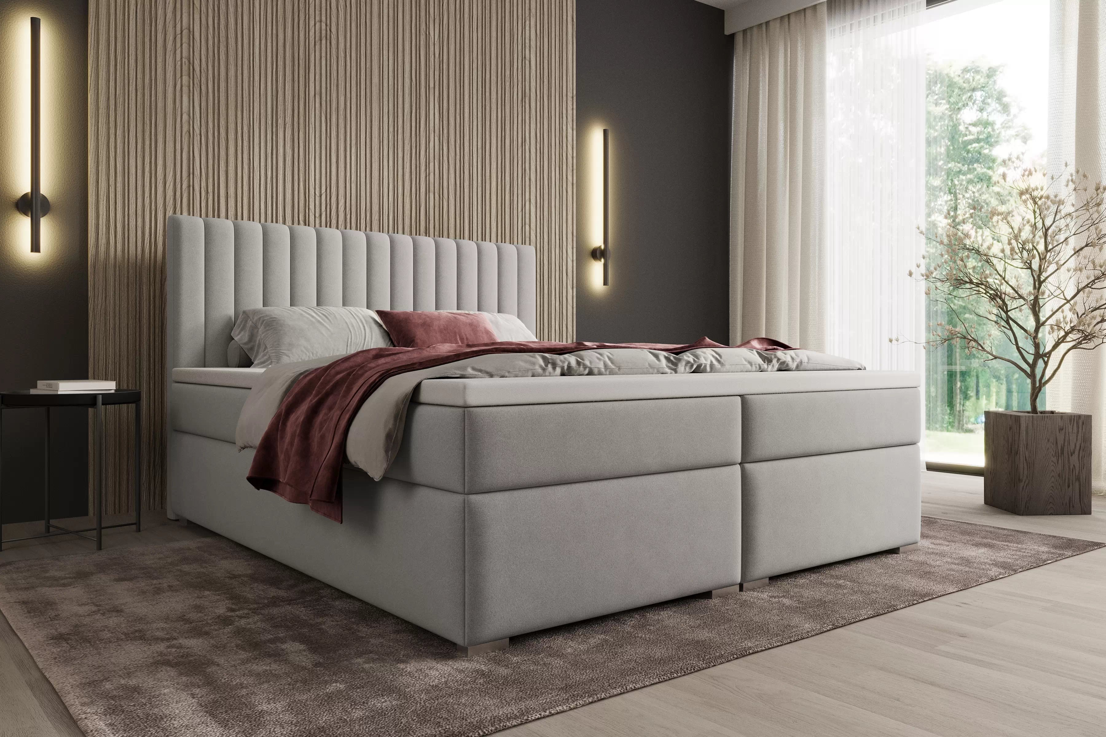 Kontinentálna posteľ Solani 160x200 s úložným priestorom - sivý zamat Castel 80 Boxspring posteľ Solani 160x200 s úložným priestorom - šedý velúr Castel 80