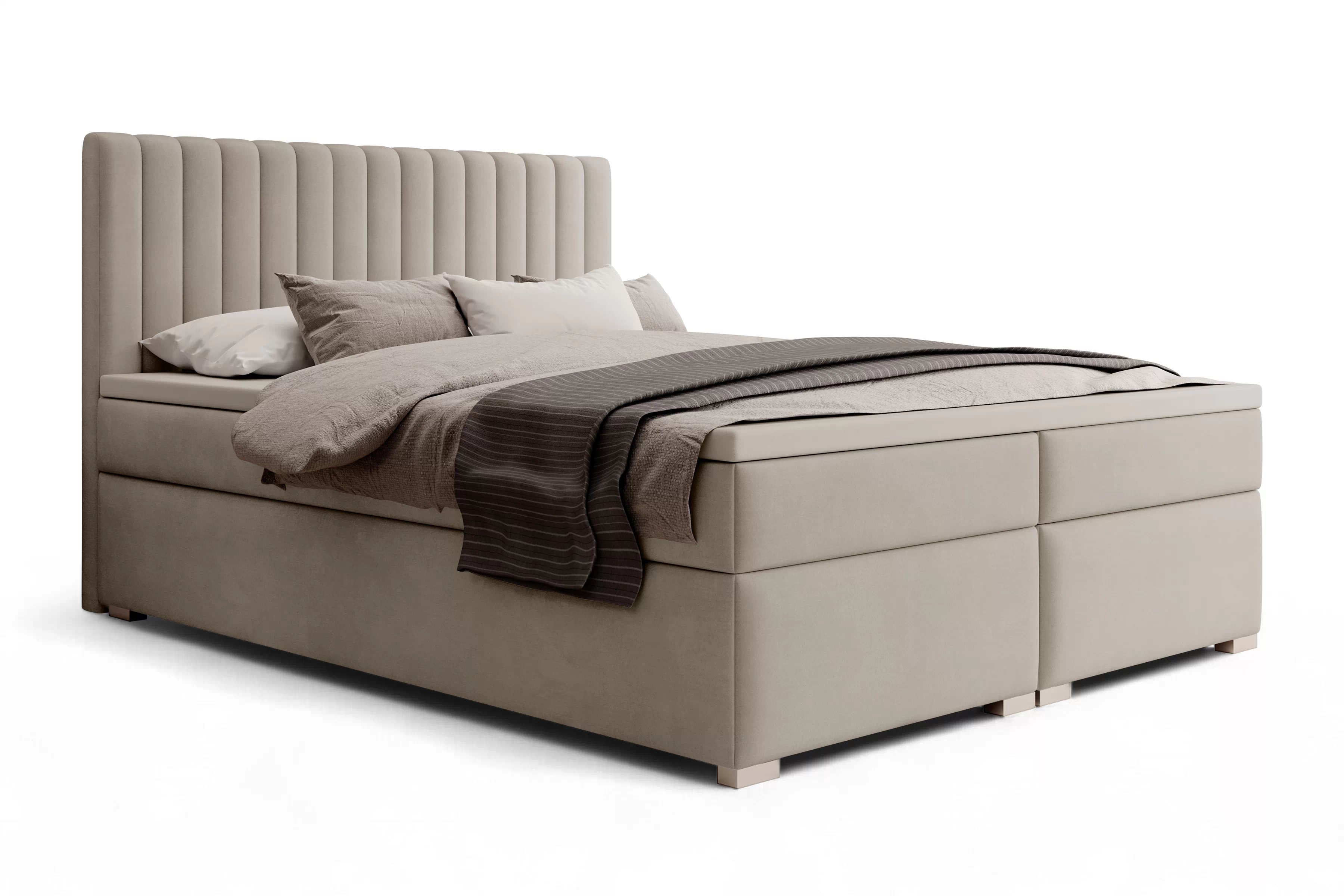 Boxspring posteľ Solani 180x200 s úložným priestorom - béžový zamat Castel 15 Boxspring posteľ Solani 180x200 s úložným priestorom - béžový velúr Castel 15