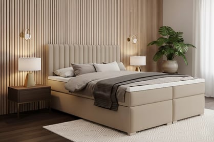Kontinentální postel Solani 180x200 s úložným prostorem - béžový samet Castel 15 Postel boxspring Solani 180x200 s úložním prostorem - béžová samet Castel 15