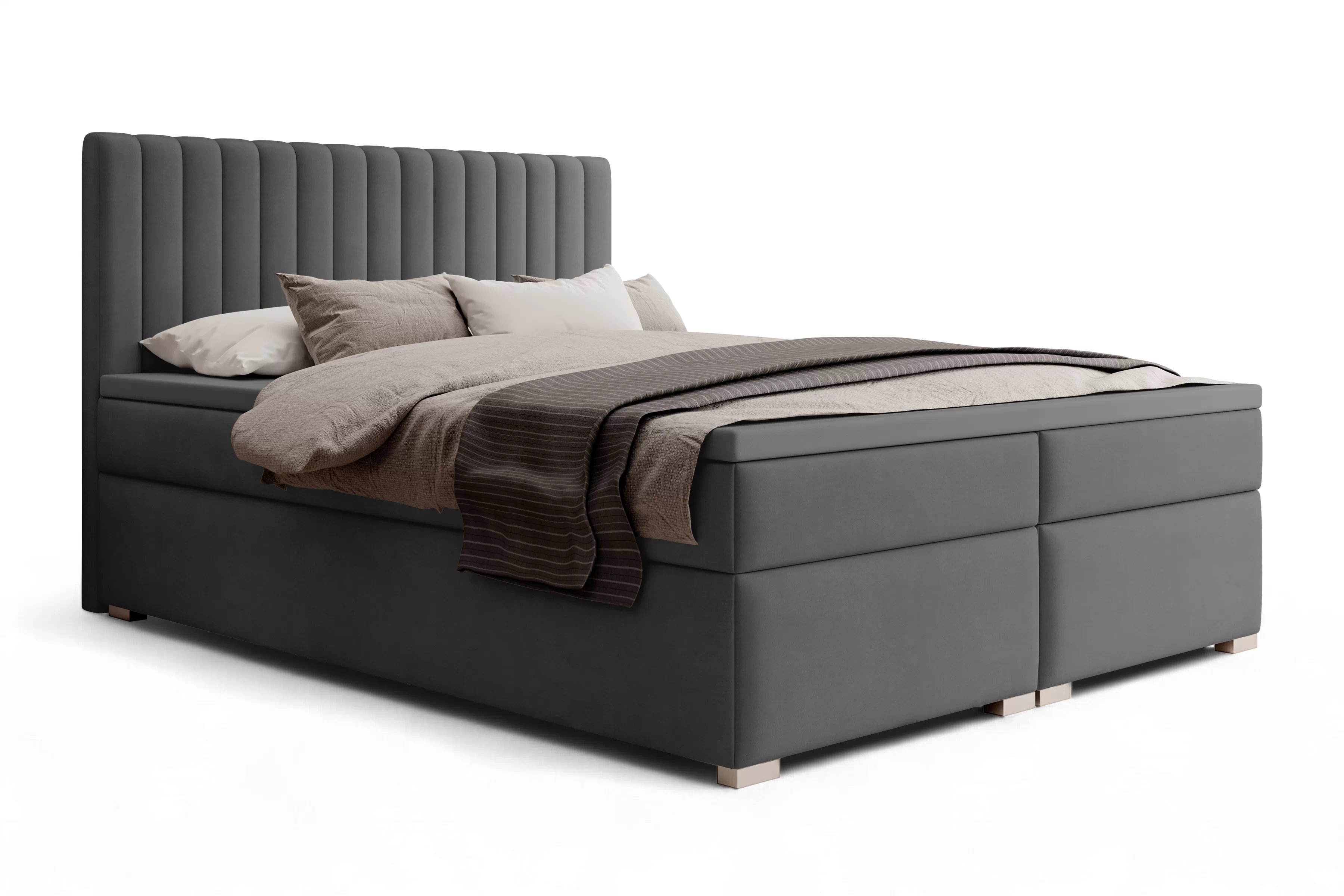 Kontinentálna posteľ Solani 180x200 s úložným priestorom - tmavosivý zamat Castel 93 Boxspring posteľ Solani 180x200 s úložným priestorom - Tmavý šedý velúr Castel 93