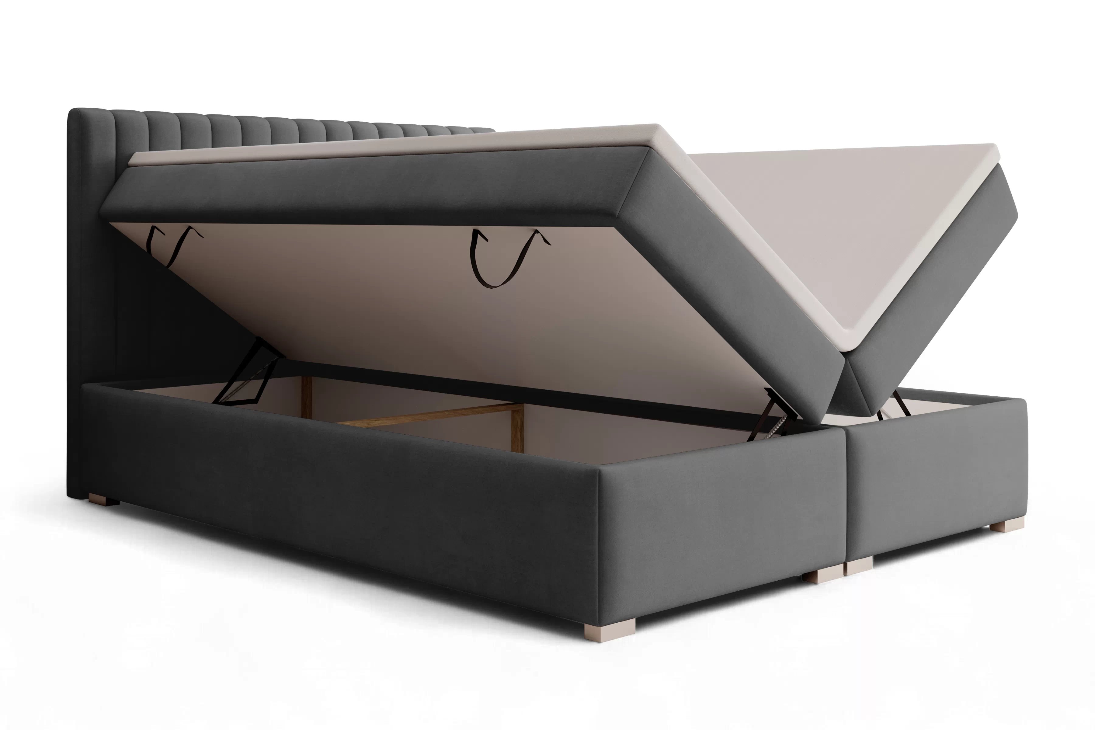 Kontinentálna posteľ Solani 180x200 s úložným priestorom - tmavosivý zamat Castel 93 Boxspring posteľ Solani 180x200 s úložným priestorom - Tmavý šedý velúr Castel 93