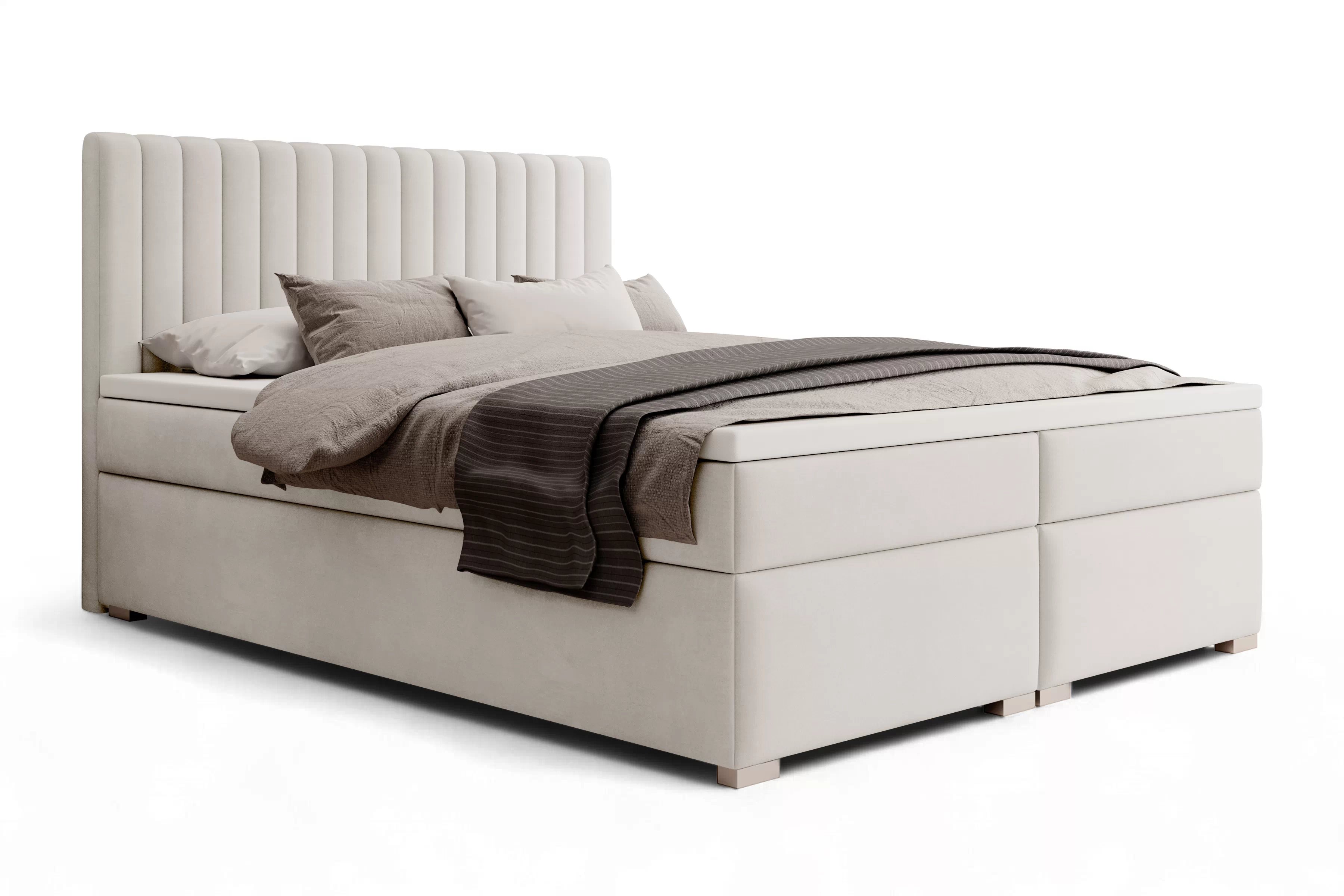 Boxspring posteľ Solani 180x200 s úložným priestorom - svetlobéžový zamat Castel 03 Boxspring posteľ Solani 180x200 s úložným priestorom - svetlý Béžová velúr Castel 03 