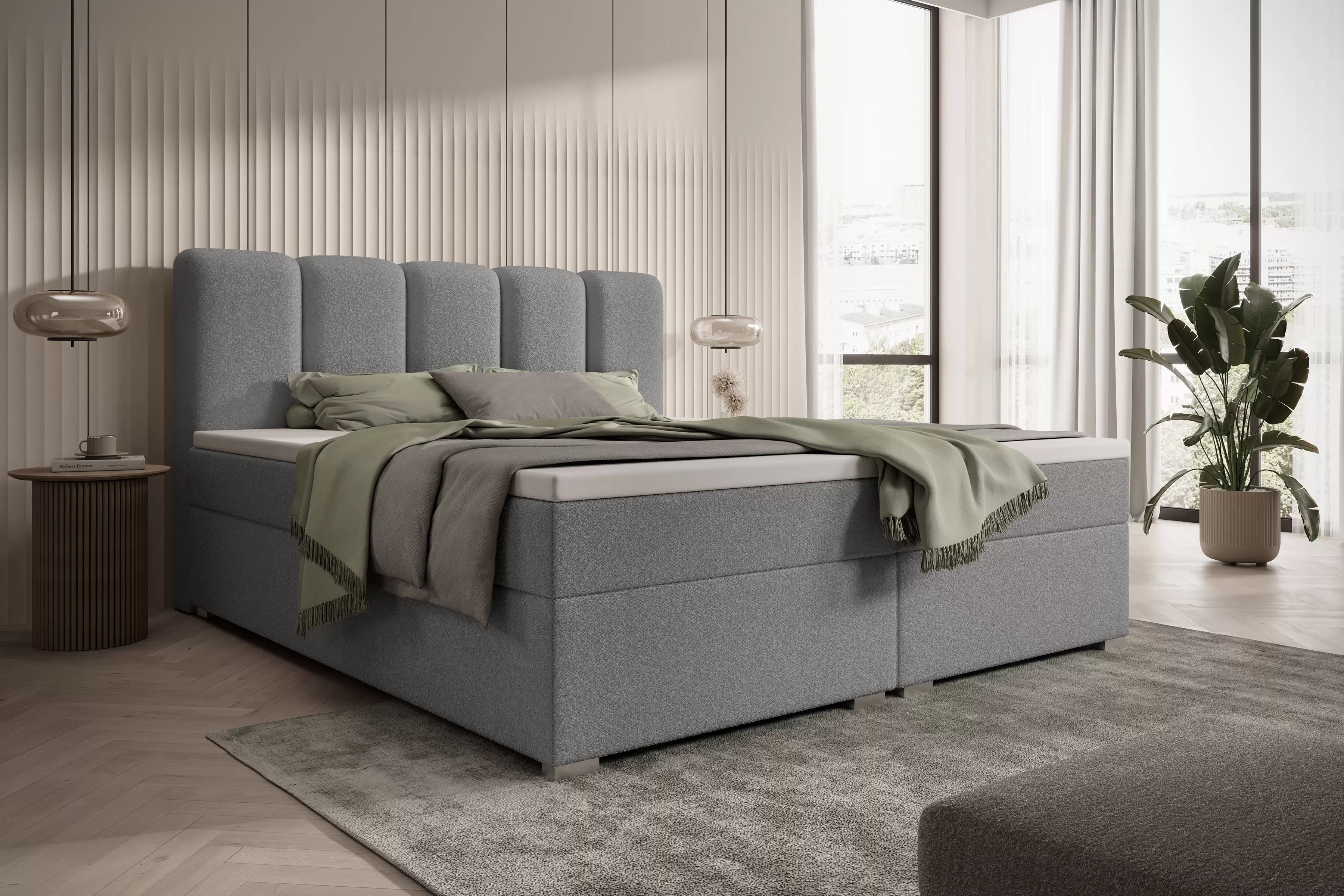 Boxspring posteľ Tenor 160x200 s úložným priestorom - sivé buklé Quelle 83 Boxspring posteľ Tenor 160x200 s úložným priestorom - šedá bukla Quelle 83