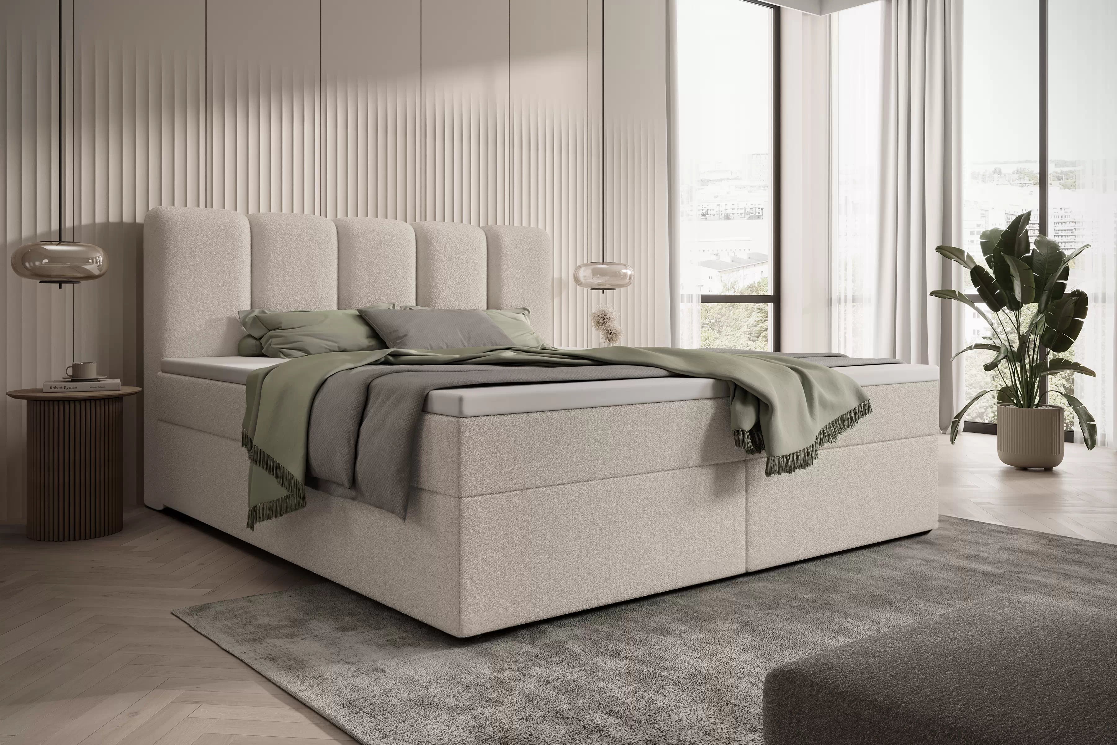 Kontinentálna posteľ Tenor 180x200 s úložným priestorom - béžová bukla Quelle 03 Boxspring posteľ Tenor 180x200 s úložným priestorom - Béžová bukla Quelle 03