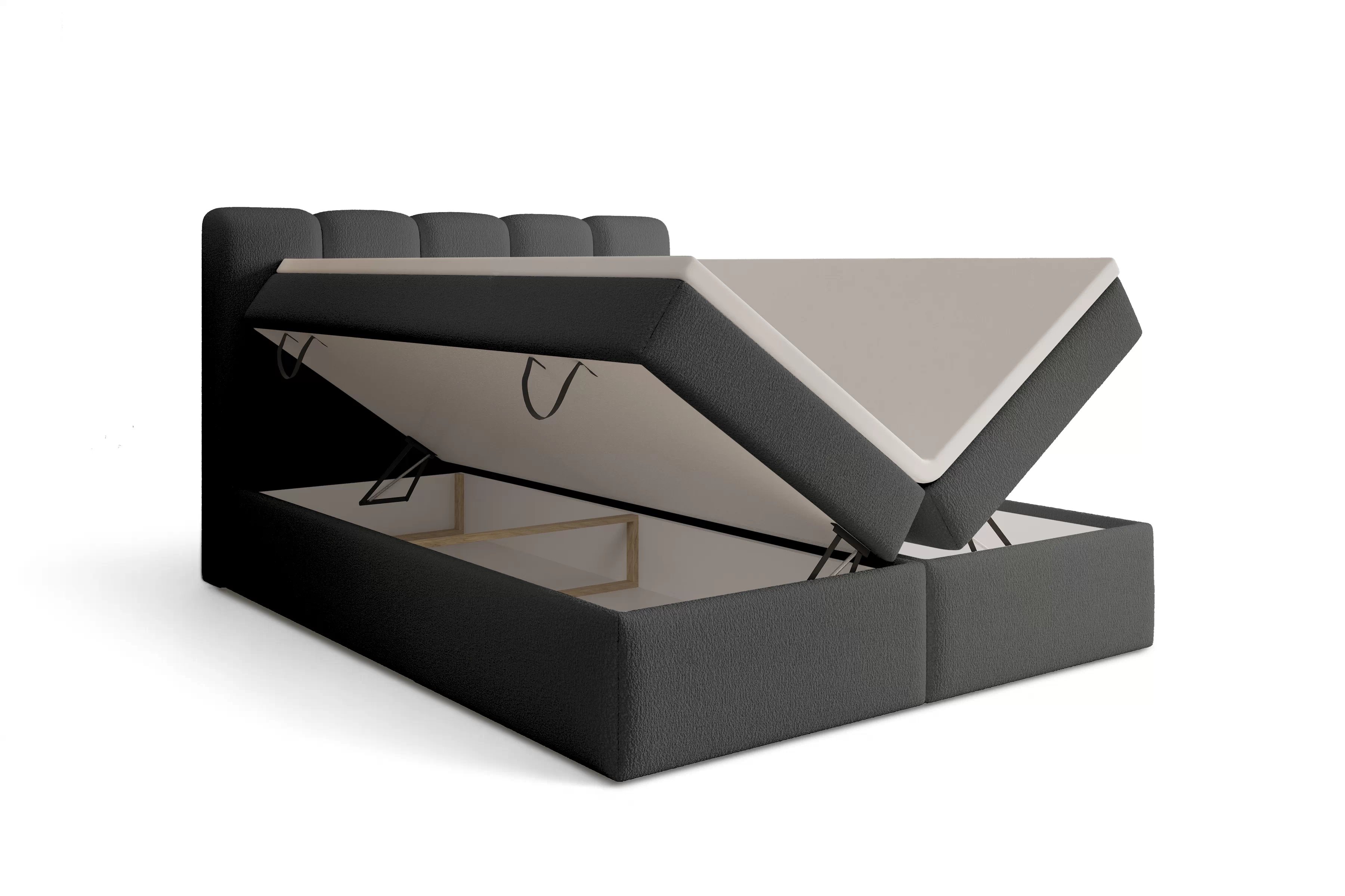 Boxspring posteľ Tenor 180x200 s úložným priestorom - tmavosivé buklé Quelle 92 Boxspring posteľ Tenor 180x200 s úložným priestorom - Tmavý šedý bukla Quelle 92