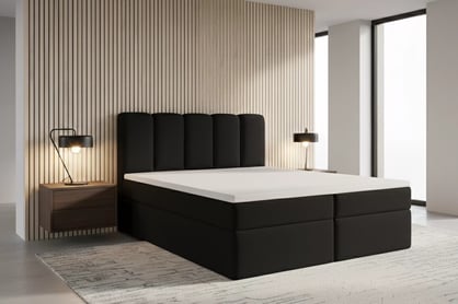 Kontinentálna posteľ Tenor 180x200 s úložným priestorom - čierna bouclé Quelle 100 Boxspring posteľ Tenor 180x200 s úložným priestorom - Čierna bukla Quelle 100