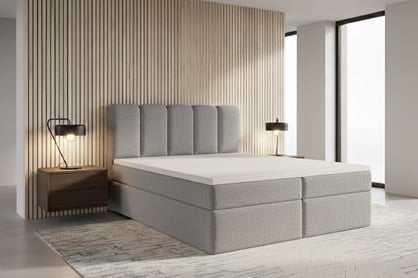 Kontinentálna posteľ Tenor 180x200 s úložným priestorom - sivá bouclé Quelle 83 Boxspring posteľ Tenor 180x200 s úložným priestorom - šedá bukla Quelle 83