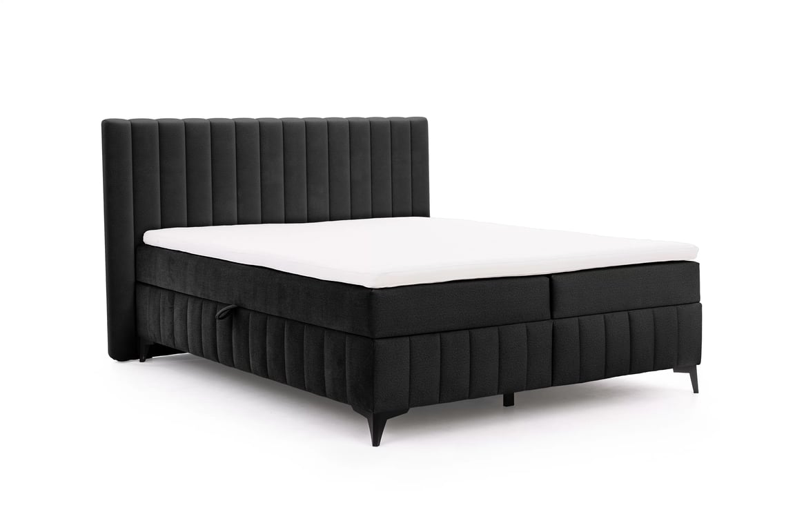 Kontinentální postel Verona 160x200 s úložným prostorem - černý hydrofobní velur Amon 13 Postel boxspring Verona 160x200 s úložním prostorem - černá samet hydrofobní  Amon 13