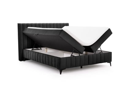 Kontinentální postel Verona 160x200 s úložným prostorem - černý hydrofobní velur Amon 13 Postel boxspring Verona 160x200 s úložním prostorem - černá samet hydrofobní  Amon 13