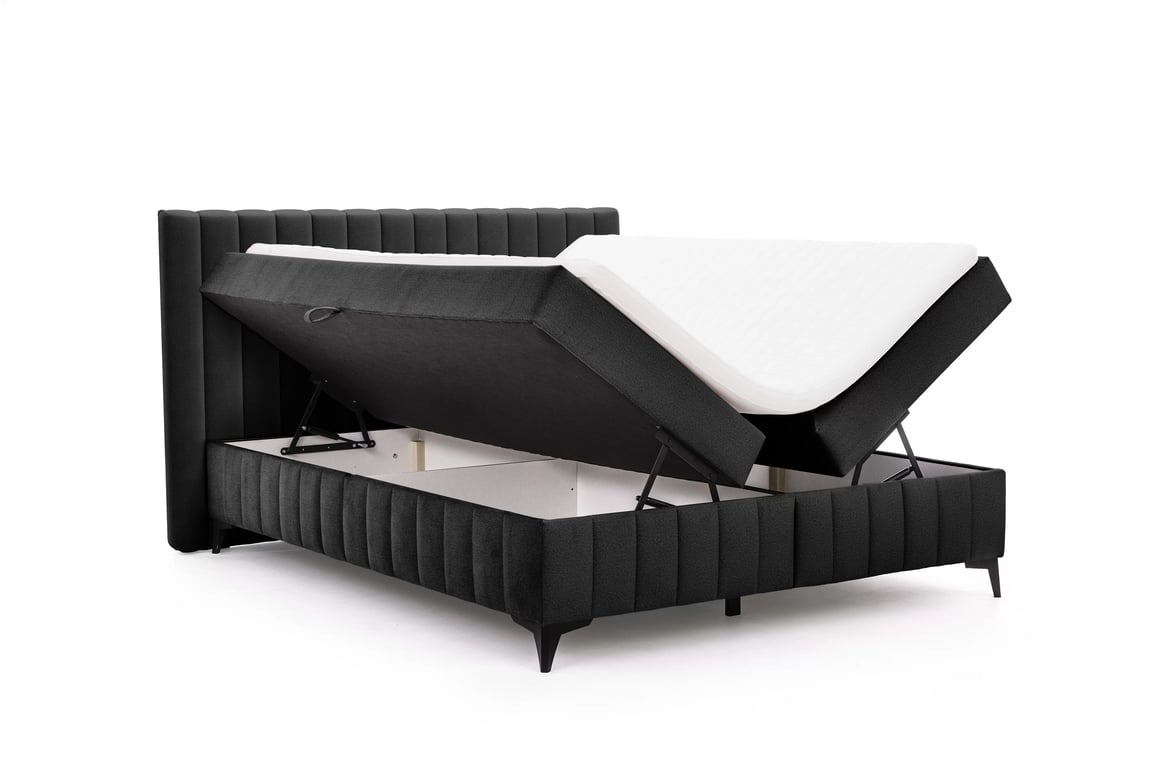 Kontinentální postel Verona 160x200 s úložným prostorem - černý hydrofobní velur Amon 13 Postel boxspring Verona 160x200 s úložním prostorem - černá samet hydrofobní  Amon 13