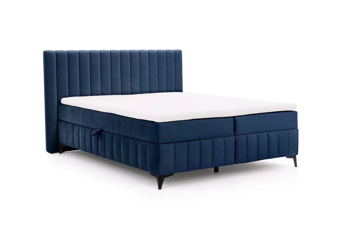 Kontinentálna posteľ Verona 160x200 s úložným priestorom – tmavomodrý hydrofóbny zamat Amon 07 Boxspring posteľ Verona 160x200 s úložným priestorom - námornícka modrá velúr hydrofobowy Amon 07
