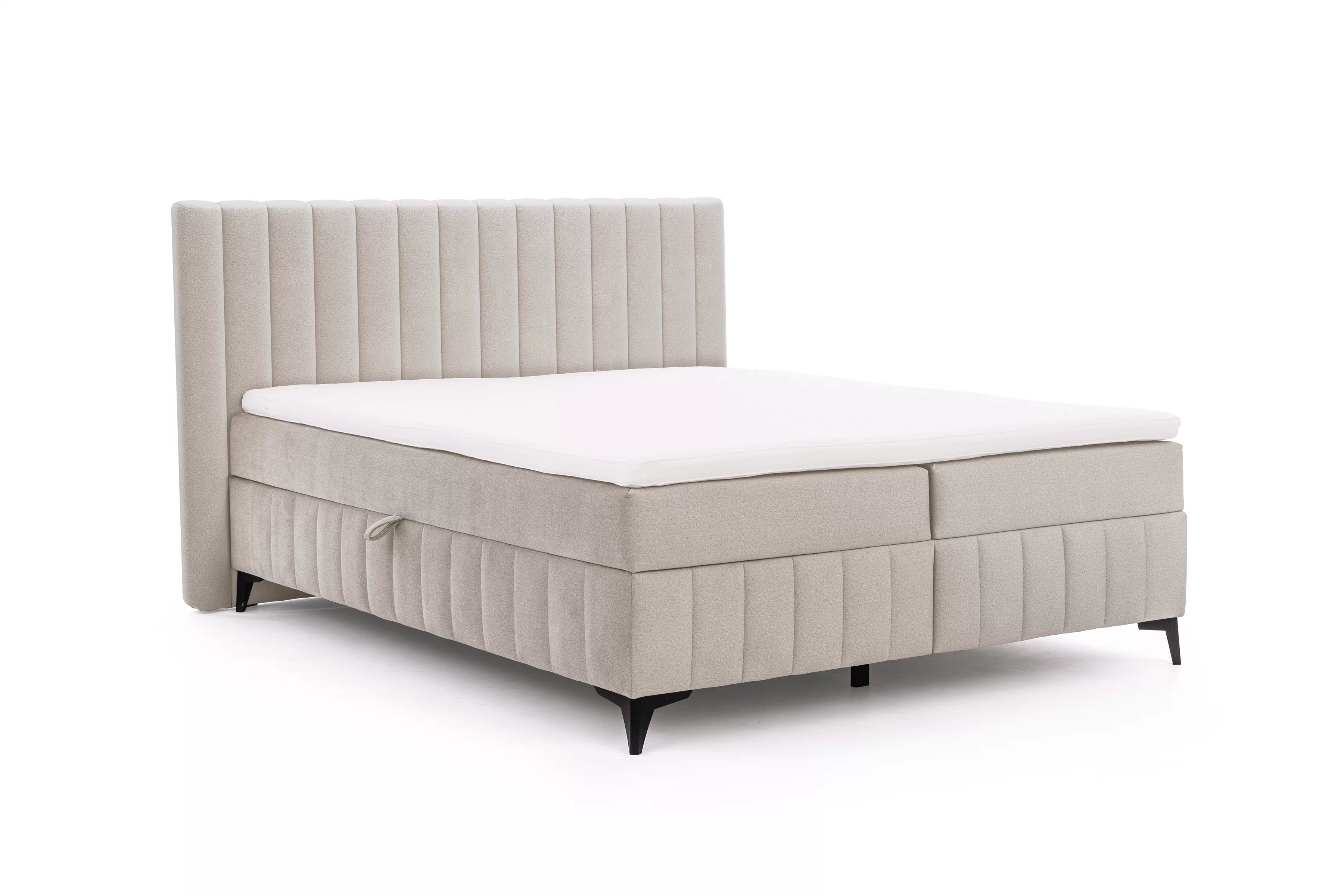 Boxspring posteľ Verona 160x200 s úložným priestorom – svetlobéžový hydrofóbny zamat Amon 17 Boxspring posteľ Verona 160x200 s úložným priestorom - svetlý Béžová velúr hydrofobowy Amon 17