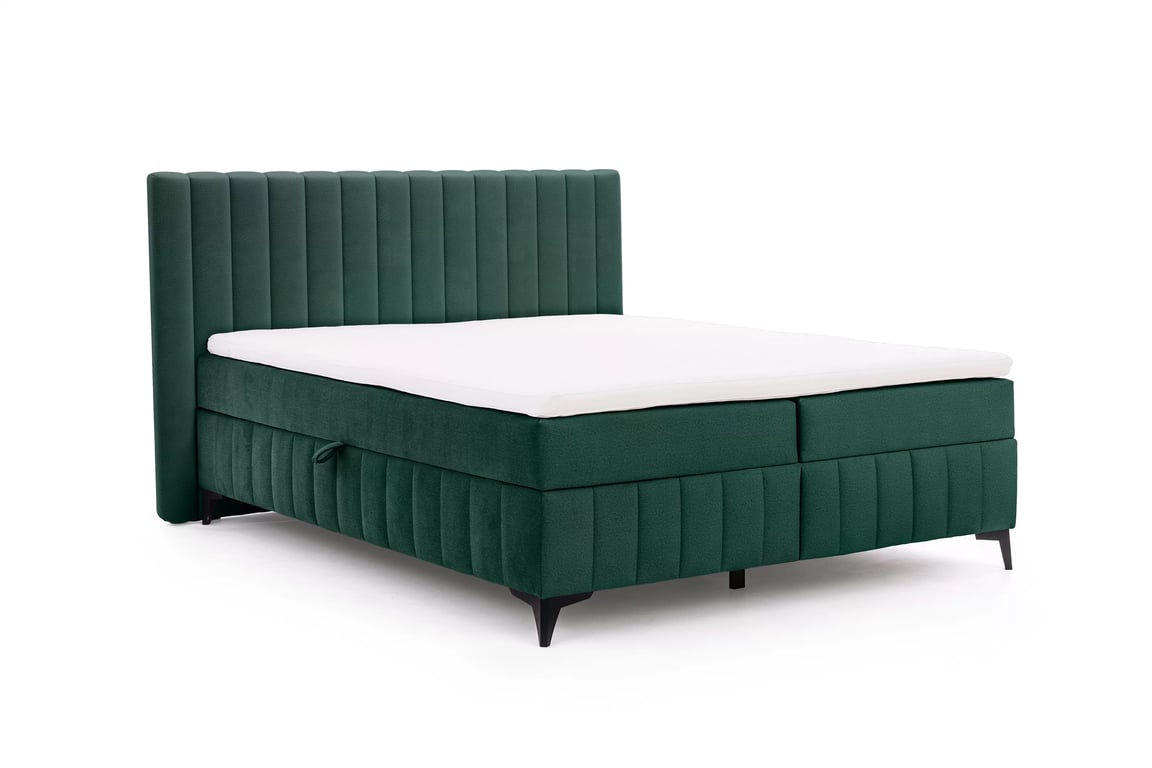 Kontinentálna posteľ Verona 160x200 s úložným priestorom – zelený hydrofóbny zamat Amon 06 Boxspring posteľ Verona 160x200 s úložným priestorom - Zelený velúr hydrofobowy Amon 06