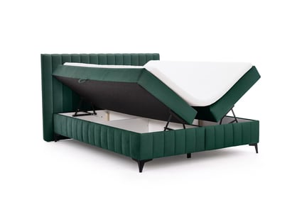 Kontinentálna posteľ Verona 160x200 s úložným priestorom – zelený hydrofóbny zamat Amon 06 Boxspring posteľ Verona 160x200 s úložným priestorom - Zelený velúr hydrofobowy Amon 06