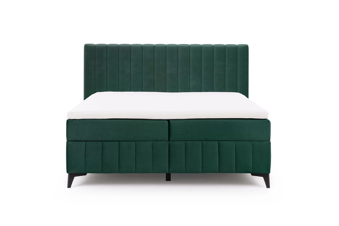 Kontinentálna posteľ Verona 160x200 s úložným priestorom – zelený hydrofóbny zamat Amon 06 Boxspring posteľ Verona 160x200 s úložným priestorom - Zelený velúr hydrofobowy Amon 06