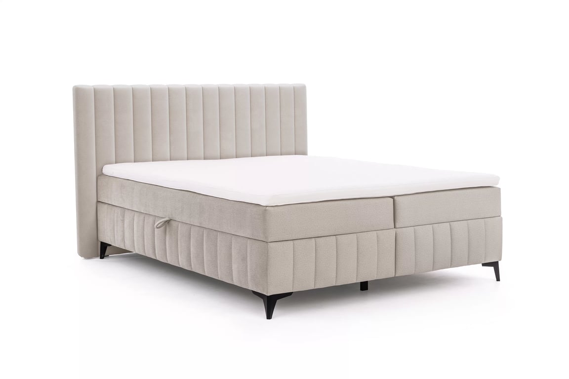 Kontinentálna posteľ Verona 180x200 s úložným priestorom – svetlobéžový hydrofóbny zamat Amon 17 Boxspring posteľ Verona 180x200 s úložným priestorom - svetlý Béžová velúr hydrofobowy Amon 17 
