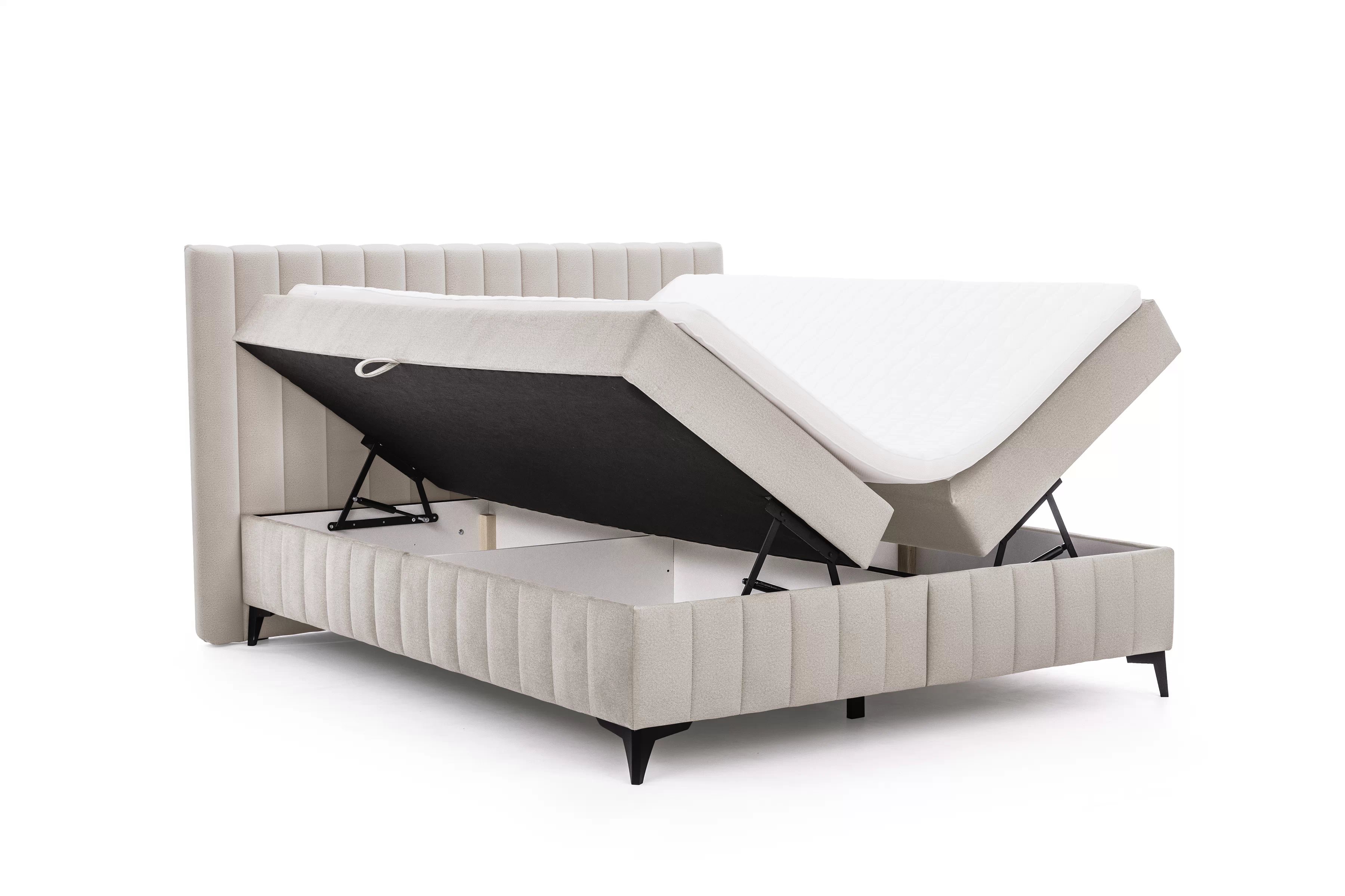 Boxspring posteľ Verona 180x200 s úložným priestorom – svetlobéžový hydrofóbny zamat Amon 17 Boxspring posteľ Verona 180x200 s úložným priestorom - svetlý Béžová velúr hydrofobowy Amon 17 