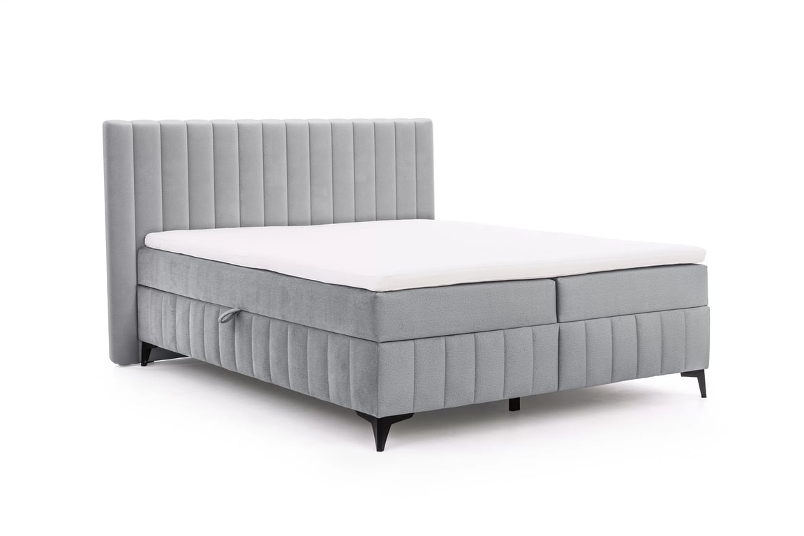 Kontinentálna posteľ Verona 180x200 s úložným priestorom – sivý hydrofóbny zamat Amon 10 Boxspring posteľ Verona 180x200 s úložným priestorom - šedý velúr hydrofobowy Amon 10 