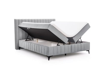 Kontinentálna posteľ Verona 180x200 s úložným priestorom – sivý hydrofóbny zamat Amon 10 Boxspring posteľ Verona 180x200 s úložným priestorom - šedý velúr hydrofobowy Amon 10 