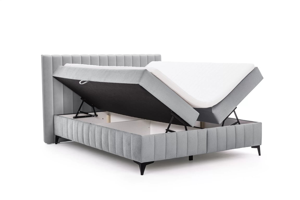 Kontinentálna posteľ Verona 180x200 s úložným priestorom – sivý hydrofóbny zamat Amon 10 Boxspring posteľ Verona 180x200 s úložným priestorom - šedý velúr hydrofobowy Amon 10 