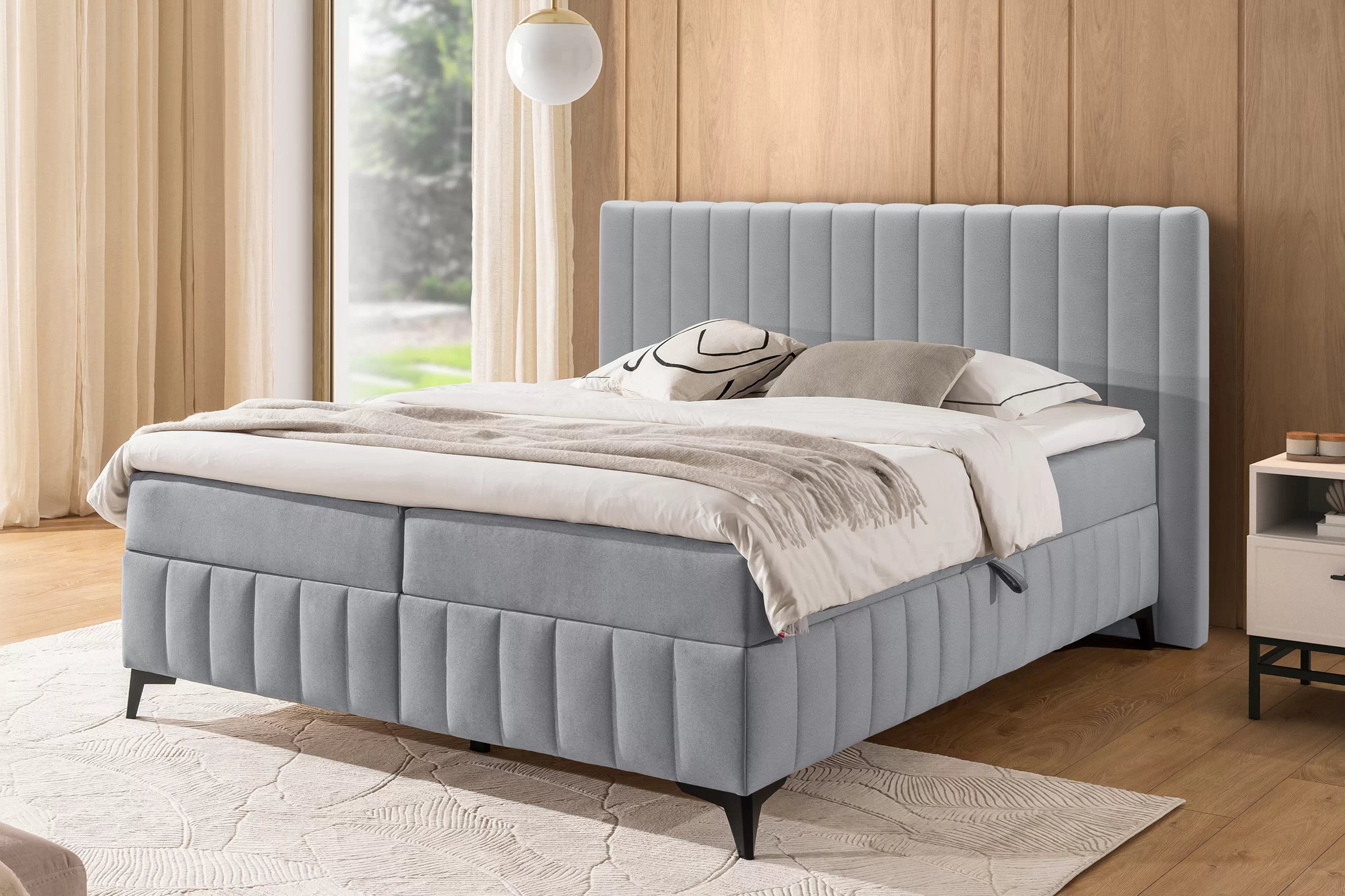 Boxspring posteľ Verona 180x200 s úložným priestorom – sivý hydrofóbny zamat Amon 10 Boxspring posteľ Verona 180x200 s úložným priestorom - šedý velúr hydrofobowy Amon 10 