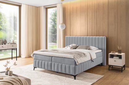 Kontinentálna posteľ Verona 180x200 s úložným priestorom – sivý hydrofóbny zamat Amon 10 Boxspring posteľ Verona 180x200 s úložným priestorom - šedý velúr hydrofobowy Amon 10 