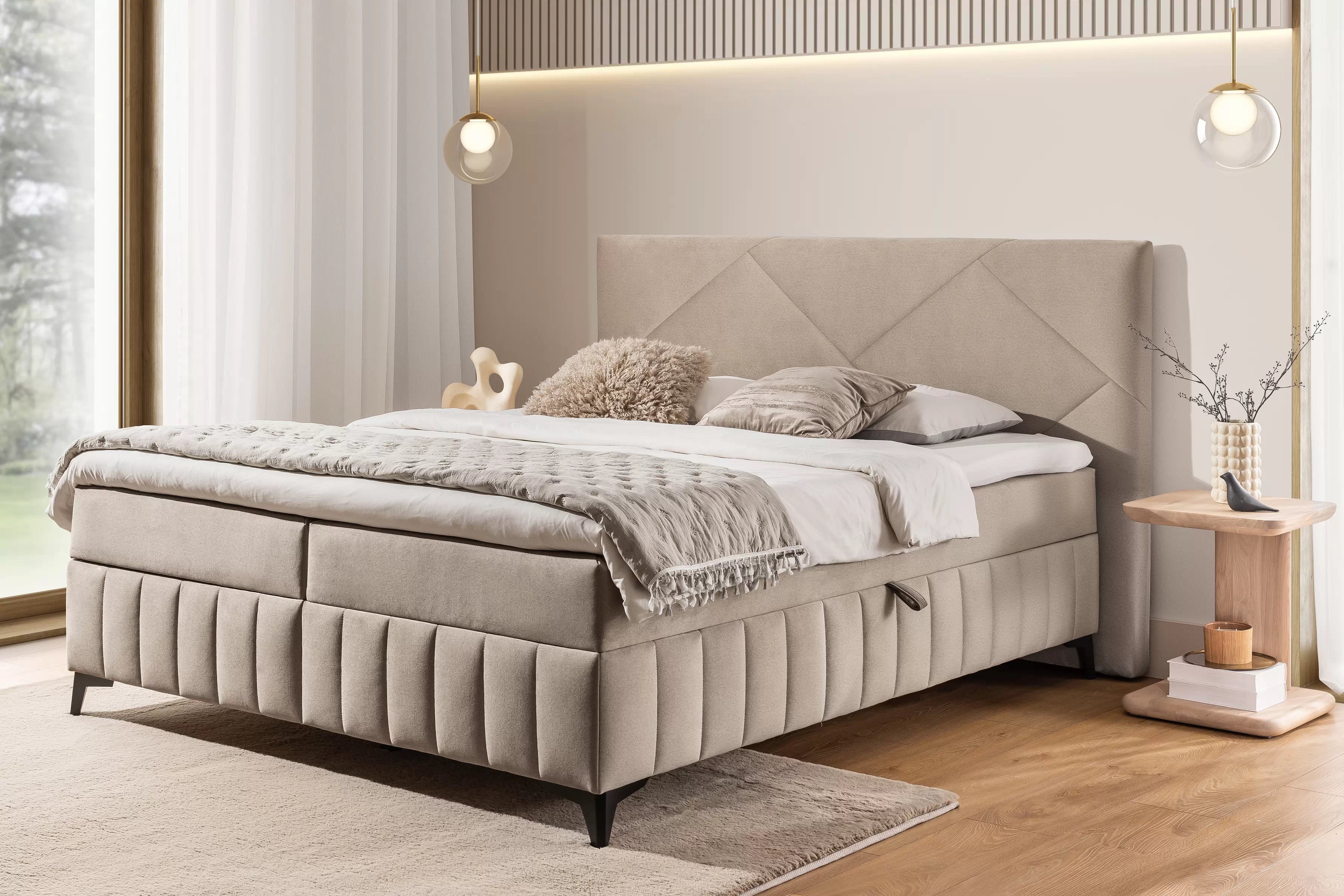 Postel boxspring Wasil 160x200 s úložným prostorem - béžová látka Element 6 Postel boxspring Wasil 160x200 s úložním prostorem - béžová samet hydrofobní  Element 6