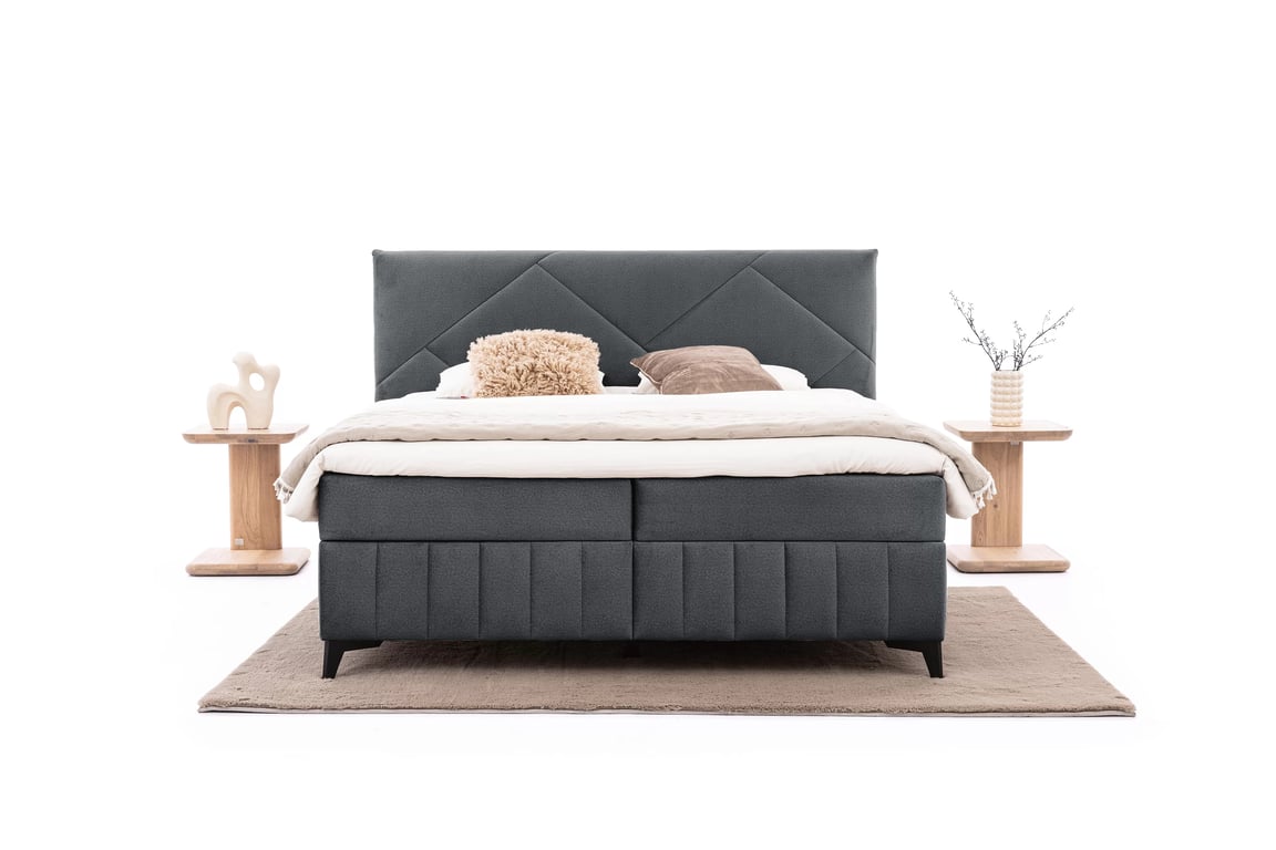 Posteľ Boxspring Wasil 160x200 s úložným priestorom - grafitový hydrofóbny zamat Element 22 Boxspring posteľ Wasil 160x200 s úložným priestorom - Grafitový zamat hydrofobowy Element 22 