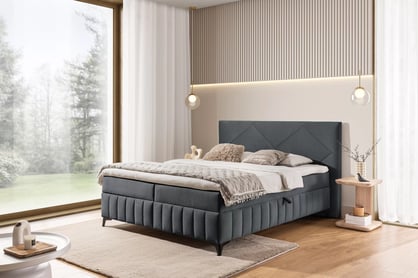 Posteľ Boxspring Wasil 160x200 s úložným priestorom - grafitový hydrofóbny zamat Element 22 Boxspring posteľ Wasil 160x200 s úložným priestorom - Grafitový zamat hydrofobowy Element 22 