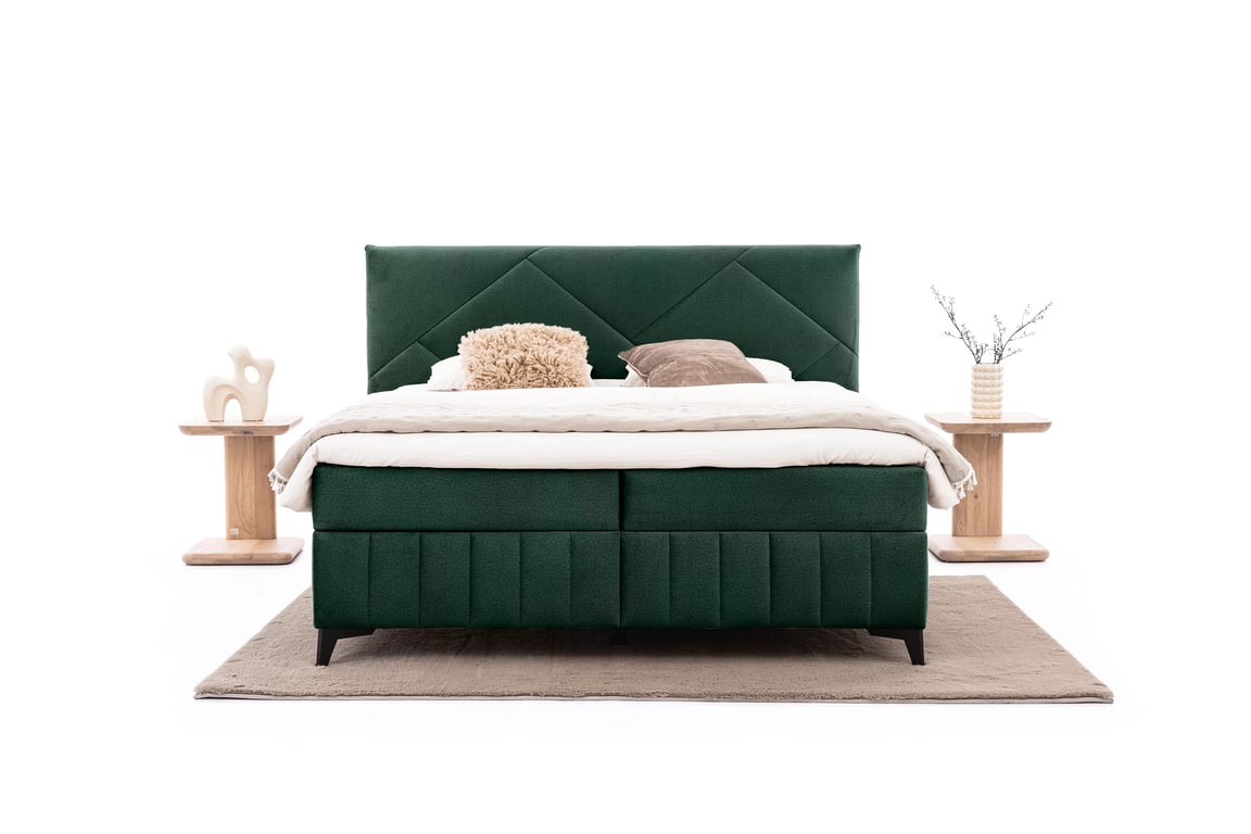 Posteľ Boxspring Wasil 160x200 s úložným priestorom - zelený hydrofóbny zamat Element 12 Boxspring posteľ Wasil 160x200 s úložným priestorom - Zelený zamat hydrofobowy Element 12