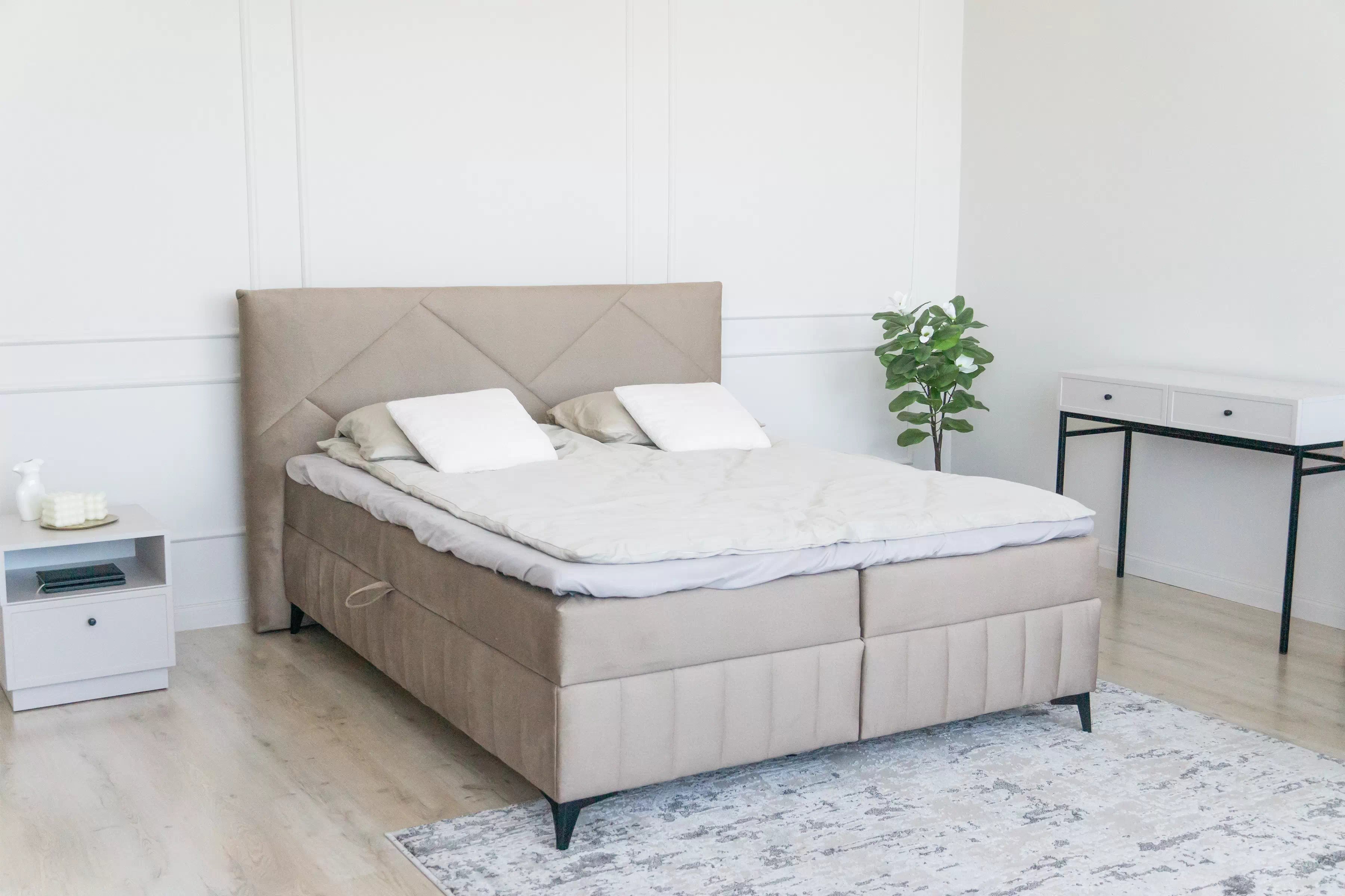 Boxspring postel Wasil 180x200 cm s úložným prostorem - béžová látka Element 6 Postel boxspring Wasil 180x200 s úložním prostorem - béžová samet hydrofobní  Element 6 