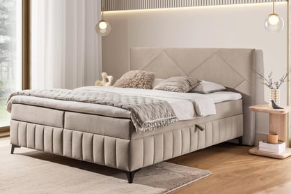 Wasil kontinentális ágy 180x200 cm tárolóval - bézs Velúr Element 6 Kontinentális ágy Wasil 180x200 tárolokkal - bézs Velúr hidrofob Element 6 