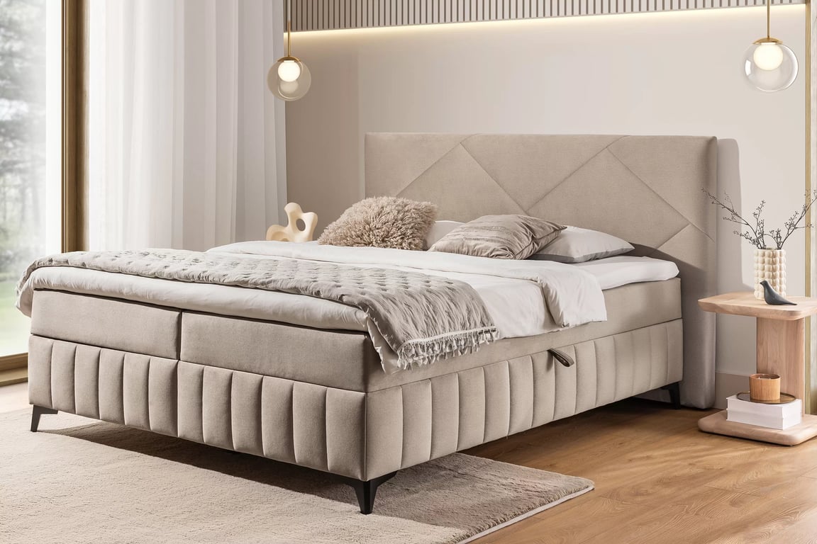 Wasil kontinentális ágy 180x200 cm tárolóval - bézs Velúr Element 6 Kontinentális ágy Wasil 180x200 tárolokkal - bézs Velúr hidrofob Element 6 