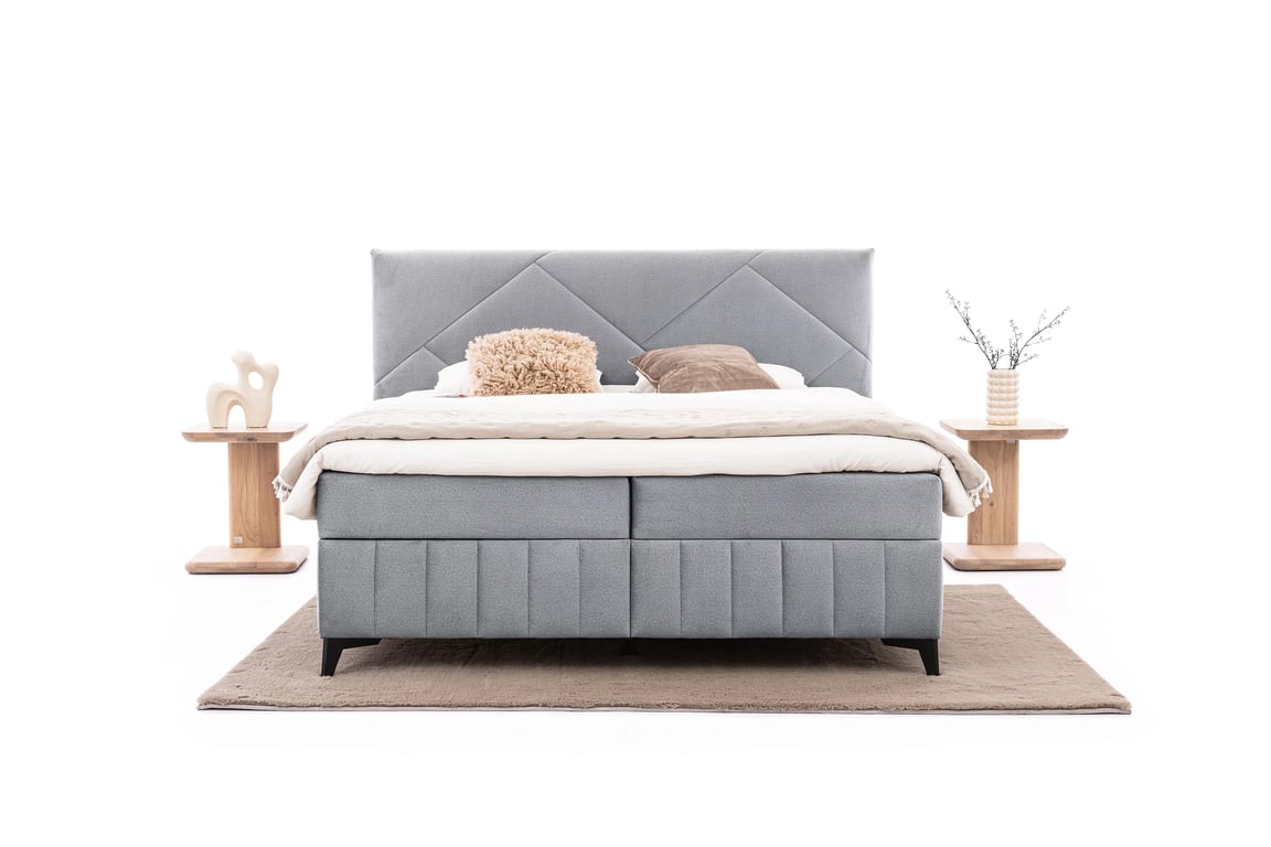 Posteľ Boxspring Wasil 180x200 s úložným priestorom - popolavý hydrofóbny zamat Element 24 Boxspring posteľ Wasil 180x200 s úložným priestorom - Popolový zamat hydrofobowy Element 24