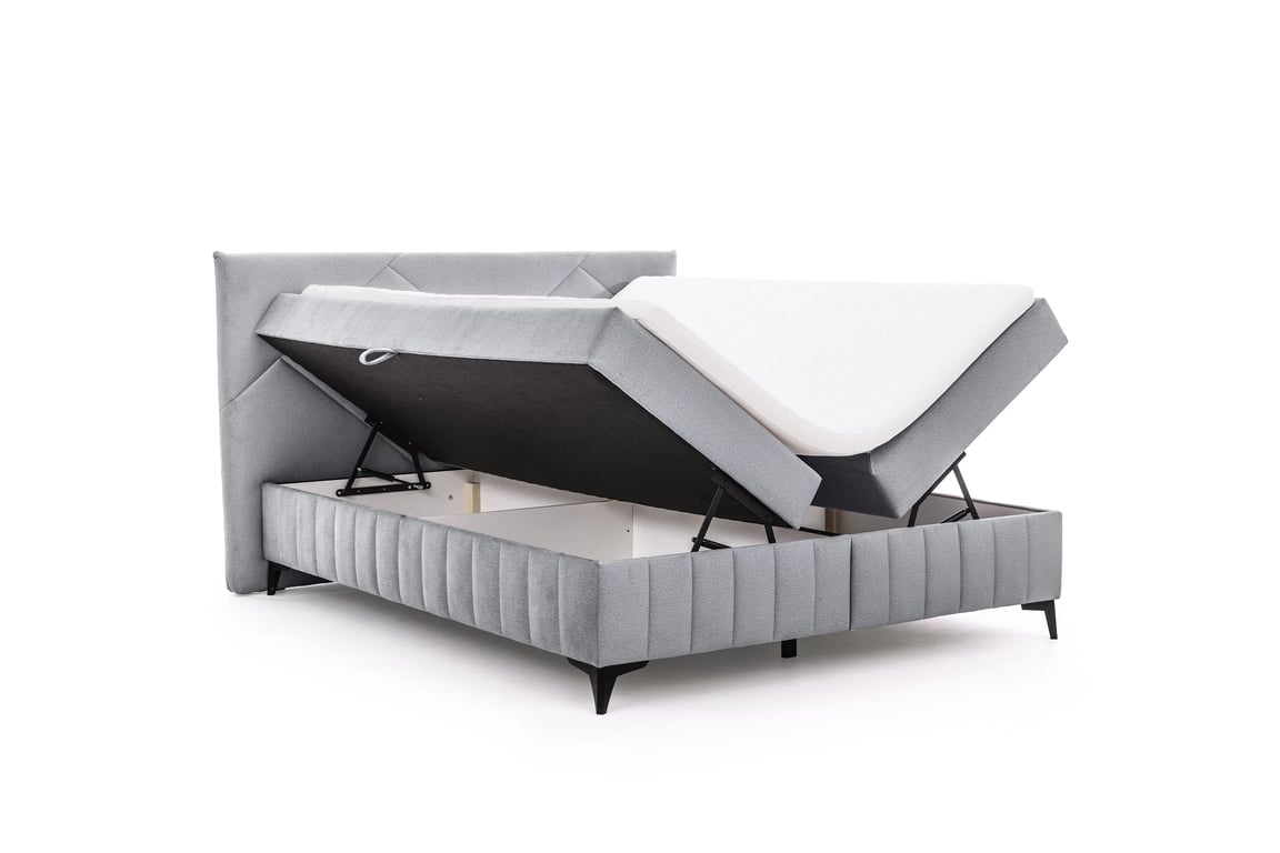 Posteľ Boxspring Wasil 180x200 s úložným priestorom - popolavý hydrofóbny zamat Element 24 Boxspring posteľ Wasil 180x200 s úložným priestorom - Popolový zamat hydrofobowy Element 24