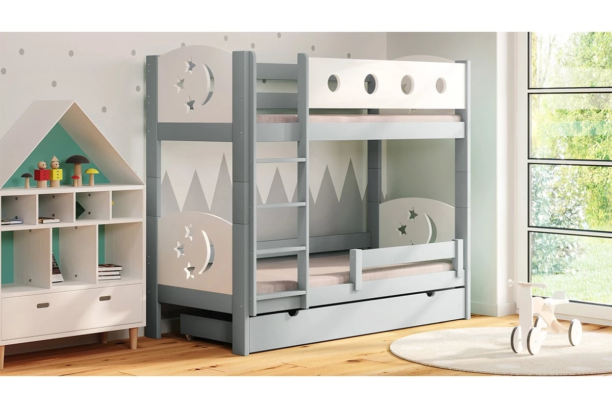 Patrová postel Marcelina - s motivem hvězd szare postel patrová